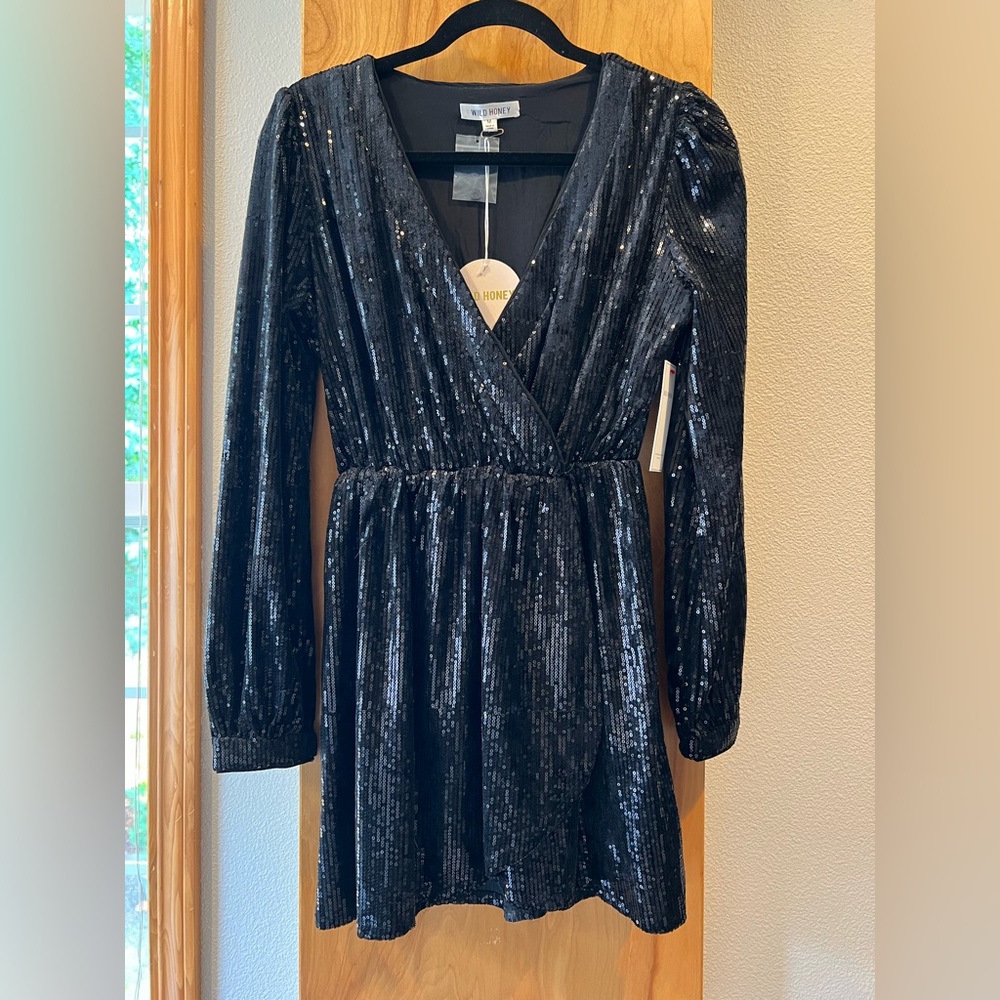Black Sequin Long Sleeve Dress